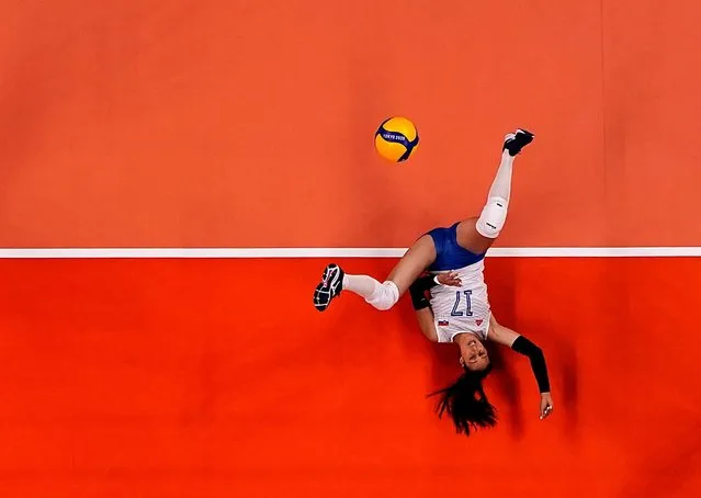 Silvija Popovic of Serbia in action against Kenya during the Women's Preliminary - Pool A volleyball on day six of the Tokyo 2020 Olympic Games at Ariake Arena on July 29, 2021 in Tokyo, Japan. (Photo by Carlos Garcia Rawlins/Reuters)