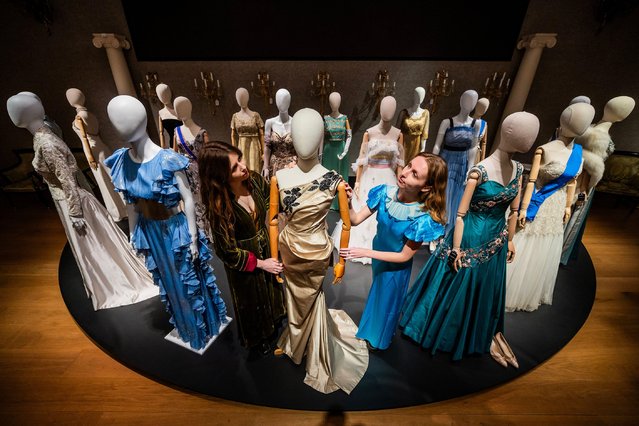 Costumes are pictured during a photocall for an exhibition of props for items used in the filming of the Netflix series “The Crown”, at Bonhams auctioneers in London on January 9, 2024, ahead of an auction of the items. The Exhibition, ahead of Bonhams' “The Crown Auction”, is set to run from January 11 until February 5, with the auction set to take place on February 7. (Photo by Guy Bell/Alamy Live News)