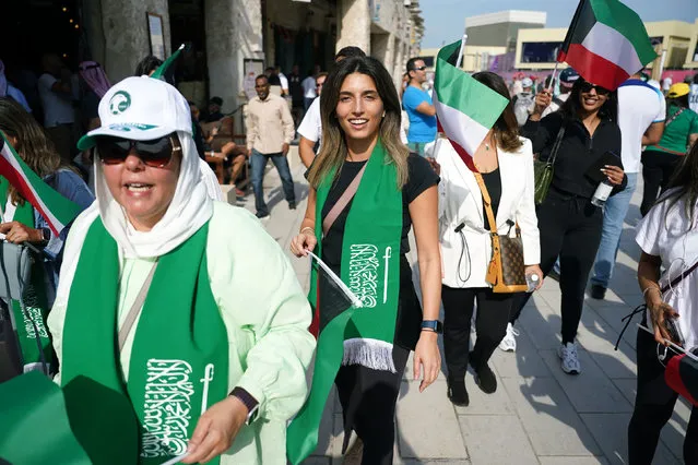 Saudi Arabia fans in the Souq area of Doha. Picture date: Wednesday November 30, 2022. (Photo by Mike Egerton/PA Images via Getty Images)