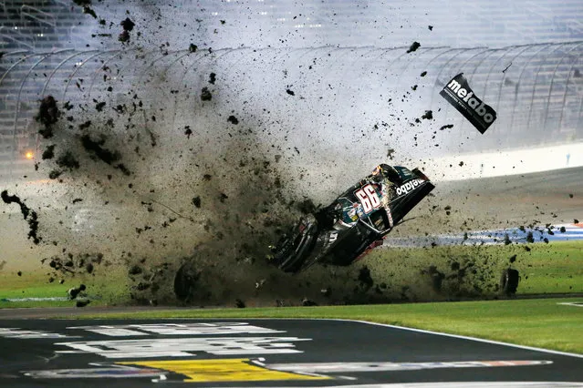 Timothy Peters, driver of the #99 Metabo Chevrolet, wrecks during the NASCAR Camping World Truck Series winstaronlinegaming.com 400 at Texas Motor Speedway on June 9, 2017 in Fort Worth, Texas. (Photo by Brian Lawdermilk/Getty Images)