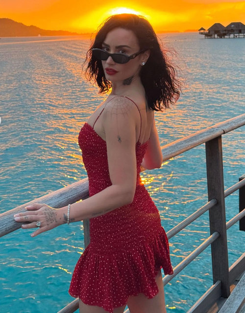 American singer, songwriter, and actress Demi Lovato wears a red polka dot dress on June 17th, 2025. (Photo by @demilovato/Instagram)