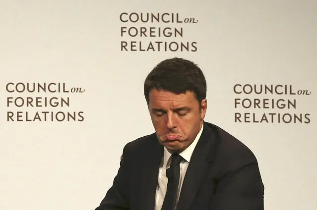 Italian Prime Minister Matteo Renzi pouts as he takes a question from the crowd as he discusses the political and economic issues facing Italy and the European Union during a conversation with Blair Effron (not pictured) at the Council on Foreign Relations in Manhattan, New York, U.S., September 20, 2016. (Photo by Bria Webb/Reuters)