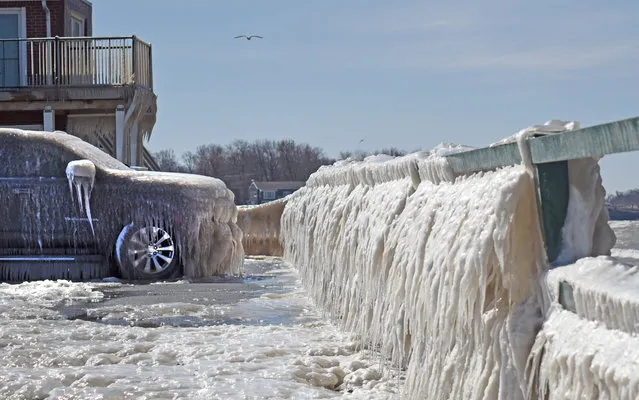 Hamburg, NY on March 21, 2023. Spring came in like a lion in Western New York with temperatures closer to January. Icy conditions and wind gusts up to 45 MPH in Hamburg, N.Y. on the Lake Erie shoreline seamed more like the arrival of Winter. The season of spring officially begins at 5:24 p.m ET on Monday, March 20, 2023, in the Northern Hemisphere, according to the National Weather Service. (Photo by Lori Cappellazzo/Polaris)