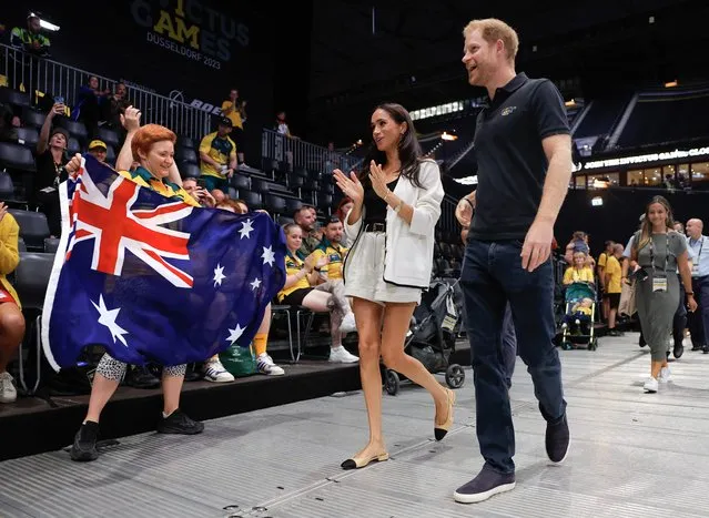Britain's Meghan, Duchess of Sussex and Britain's Prince Harry, Duke of Sussex, arrive at the 2023 Invictus Games in Duesseldorf, western Germany on September 13, 2023. The Invictus Games, an international sports competition for wounded soldiers founded by British royal Prince Harry in 2014 run from September 9 to 16, 2023 in Duesseldorf. (Photo by Odd Andersen/AFP Photo)