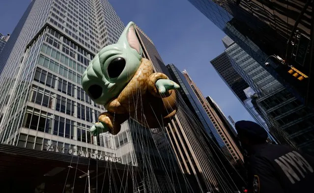 Grogu balloon flies during the 95th Macy's Thanksgiving Day Parade in Manhattan, New York City, U.S., November 25, 2021. (Photo by Shannon Stapleton/Reuters)