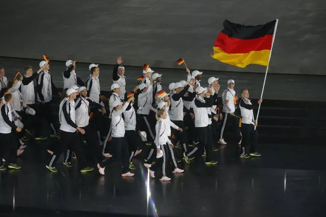 The Germany team arrive at the opening ceremony of the 2015 European Games in Baku, Azerbaijan, Friday, June 12, 2015. (AP Photo/Dmitry Lovetsky)
