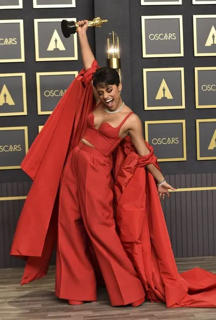 American actress, singer and dancer Ariana DeBose, winner of the award for best performance by an actress in a supporting role for “West Side Story”, poses in the press room at the Oscars on Sunday, March 27, 2022, at the Dolby Theatre in Los Angeles. (Photo by Jordan Strauss/Invision/AP Photo)