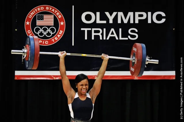 Jenny Arthur is all smiles after her successful 115 kilogram clean and jerk attempt during the 2012 U.S. Olympic Team Trials for Women's Weightlifting