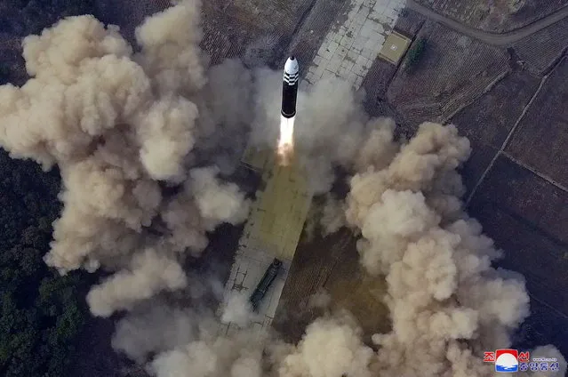 An overview of what state media reports is the launch of the “Hwasong-17” intercontinental ballistic missile (ICBM) in this undated photo released on March 25, 2022 by North Korea's Korean Central News Agency (KCNA). (Photo by KCNA via Reuters)