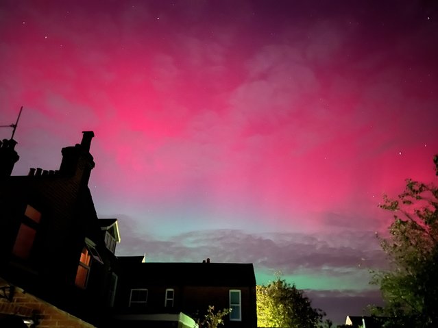 The Northern Lights on display in the skies over Felixstowe, Suffolk, UK on Thursday, October 10, 2024. (Photo by Ella Pickover/PA Wire)