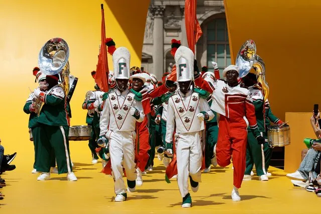 The FAMU's Incomparable Marching "100" band perform during the Spring/Summer 2023 collection show by Louis Vuitton fashion house during Men's Fashion Week in Paris, France on June 23, 2022. (Photo by Benoit Tessier/Reuters)