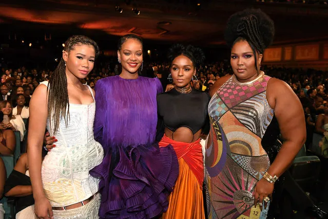 (L-R) Storm Reid, Rihanna, Janelle Monáe, and Lizzo attend the 51st NAACP Image Awards, Presented by BET, at Pasadena Civic Auditorium on February 22, 2020 in Pasadena, California. (Photo by Paras Griffin/Getty Images for BET)