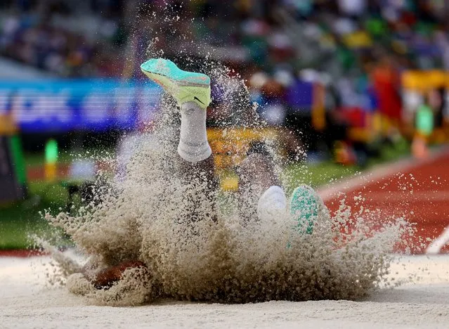 Brazilian Mateus de Sa in action during qualifying for the Men's Triple Jump at the World Athletics Championships in Eugene, Oregon on July 21, 2022. (Photo by Kai Pfaffenbach/Reuters)