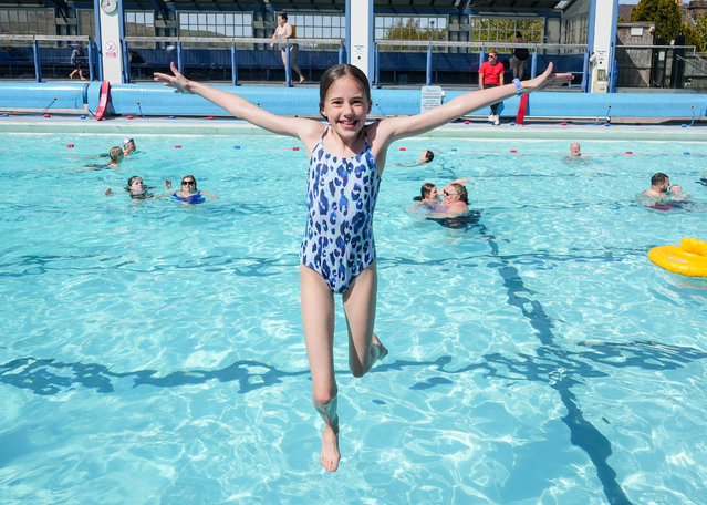 Matilda Thurston 10, enjoys a warm day at Hathersage Swimming Pool in Hathersage on April 27, 2025. A mini heatwave is set to hit parts of the UK with temperatures reaching 27 degrees next week. (Photo by Ioannis Alexopoulos/London News Pictures)