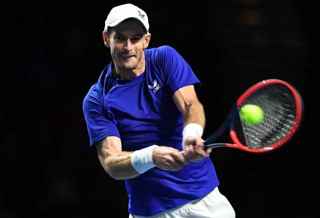 Andy Murray of Scotland in action as he takes on Jack Draper of England during day one of the Battle of the Brits at P&J Live Arena on December 21, 2022 in Aberdeen, Scotland. (Photo by Mark Runnacles/Getty Images for Battle of the Brits)