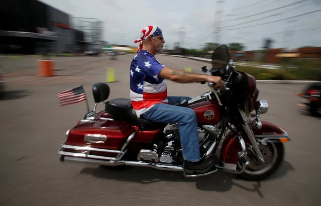 A rider departs for a Bikers for Trump rally in Cleveland, Ohio, U.S., July 18, 2016. (Photo by Jim Urquhart/Reuters)