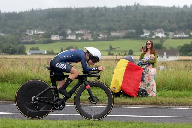 US rider Ella Brenneman takes part in the women's Junior Individual Time Trial in Stirling during the UCI Cycling World Championships in Scotland on August 10, 2023. (Photo by Adrian Dennis/AFP Photo)
