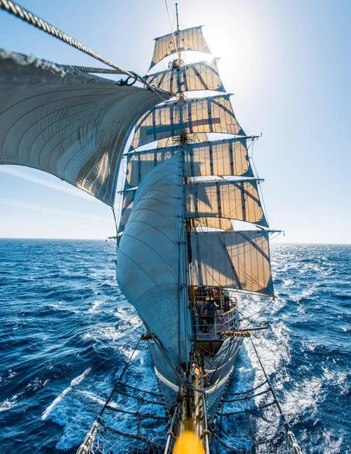 The Bark Europa was built in 1911 and re-rigged as a barque in 1986, on April 07, 2015 in the Atlantic Ocean. (Photo by Andrew Orr/Barcroft Images)