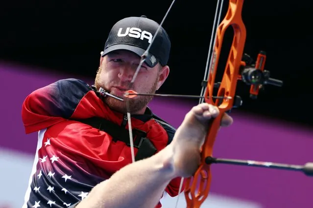 Matt Stutzman of Team United States competes in the men's archery individual ranking round on day 4 of the Tokyo 2020 Paralympic Games at Yumenoshima Park Archery on August 28, 2021 in Tokyo, Japan. (Photo by Lisi Niesner/Reuters)