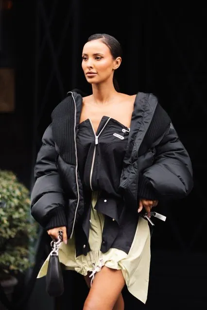 British television presenter Maya Jama spotted in Paris ahead of the Off-White fashion show on February 29, 2024. (Photo by Splash News and Pictures)