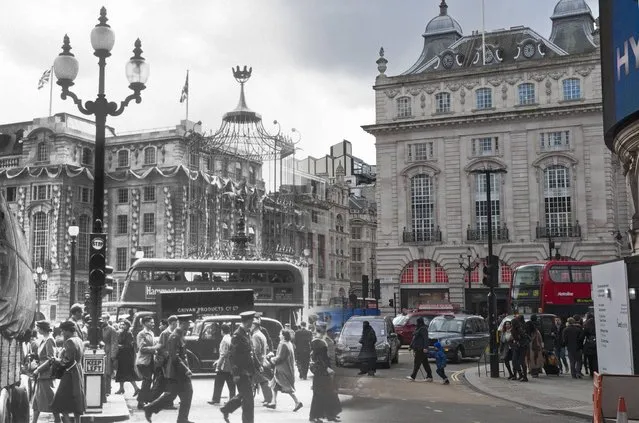 Piccadilly Circus in 1953 and 2014. (Photo by Museum of London/Streetmuseum app)