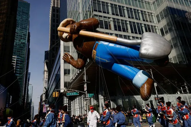 Smokey Bear balloon flies during the 95th Macy's Thanksgiving Day Parade in Manhattan, New York City, U.S., November 25, 2021. (Photo by Shannon Stapleton/Reuters)