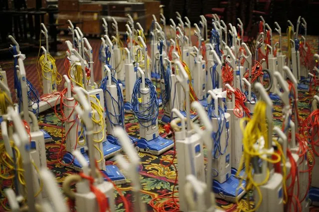 Vacuum cleaners sit on display during a liquidation sale at the closed Riviera hotel and casino Wednesday, May 13, 2015, in Las Vegas. The sale will be open to the general public on Thursday. (Photo by John Locher/AP Photo)