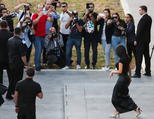 American businesswoman, model and actress Kim Kardashian visits the Tsitsernakaberd Armenian Genocide Memorial Complex in Yerevan, Armenia on October 8, 2019. (Photo by Hayk Baghdasaryan/Photolure/TASS)