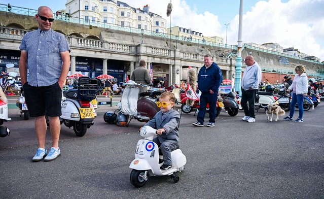 Hundreds of Mods of all ages celebrate the 60th Mod Weekender event in Brighton, UK this bank holiday weekend, August 25, 2024. Mods from all over Britain and Europe descend on Brighton for the August Bank Holiday weekend to celebrate their annual Mod Weekender event. (Photo by Simon Dack/Alamy Live News)