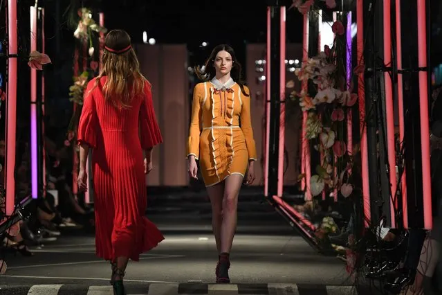 A model walks the Melbourne Emporium runway at the Melbourne Fashion Week (MFW) opening night along Little Bourke street in Melbourne, Victoria, Australia, 01 September 2017. (Photo by James Ross/EPA/EFE)