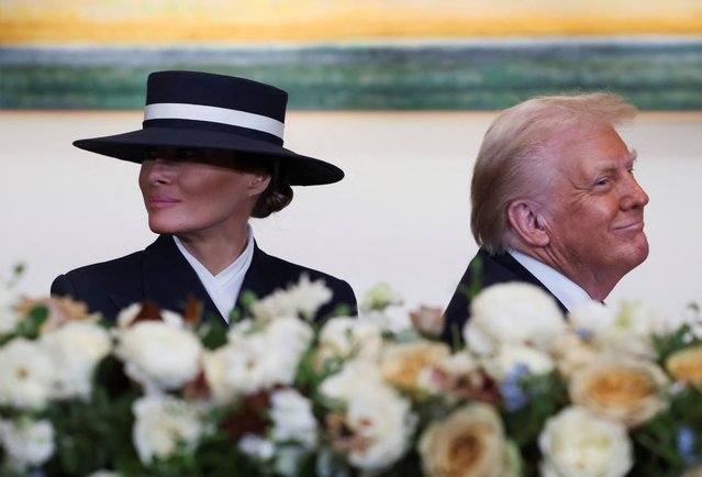 U.S. President Donald Trump and U.S. first lady Melania Trump attend the luncheon in the Statuary Hall of the U.S. Capitol on the inauguration day of Trump's second Presidential term in Washington, U.S., January 20, 2025. (Photo by Evelyn Hockstein/Reuters)