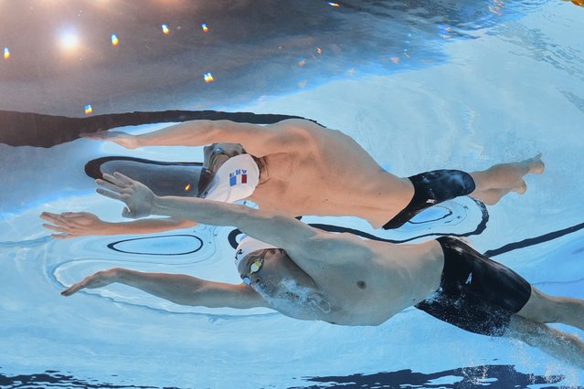 Leon Marchand of France competes in the men's 200-meter individual medley final at the World Aquatics Championships in Singapore, Thursday, July 31, 2025. (Photo by Lee Jin-man/AP Photo)