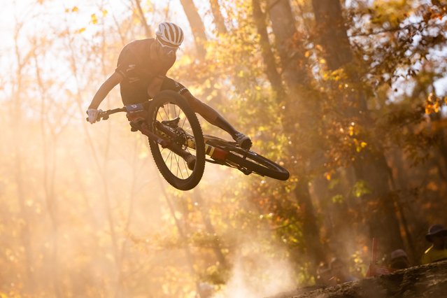 Victor Koretzky of France in action during the Men Elite Cross Country race of the UCI Mountain Bike World Cup in Lake Placid, USA 05 October 2025. (Photo by Maxime Schmid/EPA)