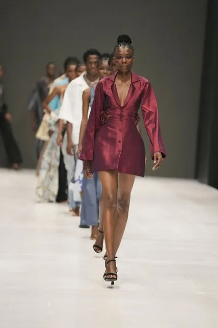 Models wear a creation by Lulla House during the Lagos Fashion Week in Lagos, Nigeria, Thursday, October 26, 2023. (Photo by Sunday Alamba/AP Photo)