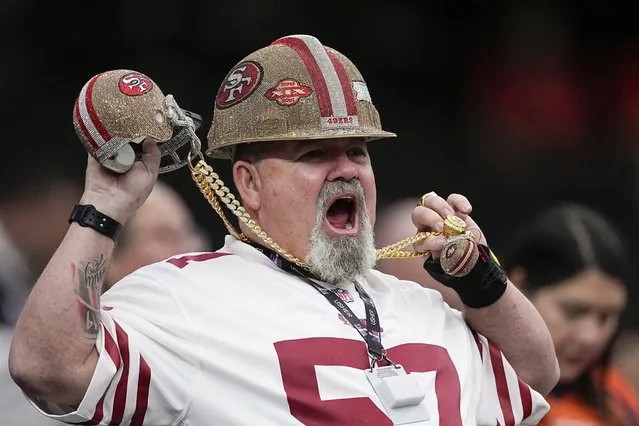 A San Francisco 49ers fan cheers before the NFL Super Bowl 58 football game between the 49ers and the Kansas City Chiefs, Sunday, February 11, 2024, in Las Vegas. (Photo by Eric Gay/AP Photo)