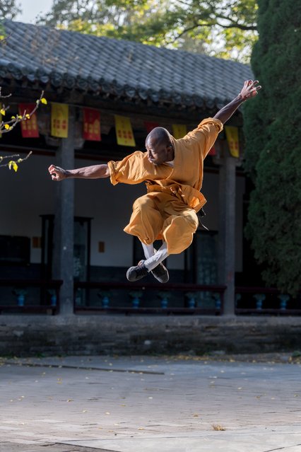 This undated file photo shows Yanming, a young Ivorian, practicing martial arts at the Shaolin Temple in Dengfeng, central China's Henan Province. (Photo by Xinhua News Agency/Alamy Live News)