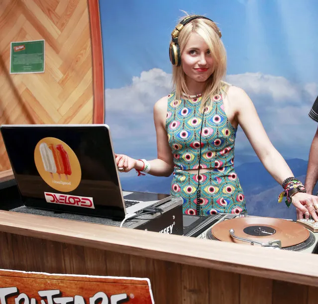 Actress Dianna Agron joined DJ duo D.Veloped in the booth to spin for festival goers at the Fruttare Hangout at Coachella on April 11, 2014 in Indio, California. Fruttare Fruit Bars are now available at grocery stores nationwide. (Photo by Todd Oren/Getty Images for Fruttare)