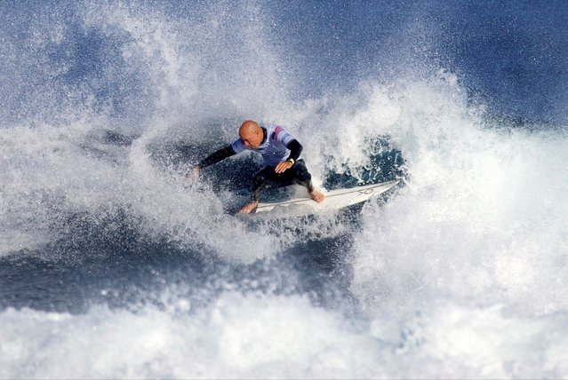 US surfer Kelly Slater competes during the Margaret River Pro surfing competition at Margaret River, in Western Australia on April 15, 2024. (Photo by Colin Murty/AFP Photo)