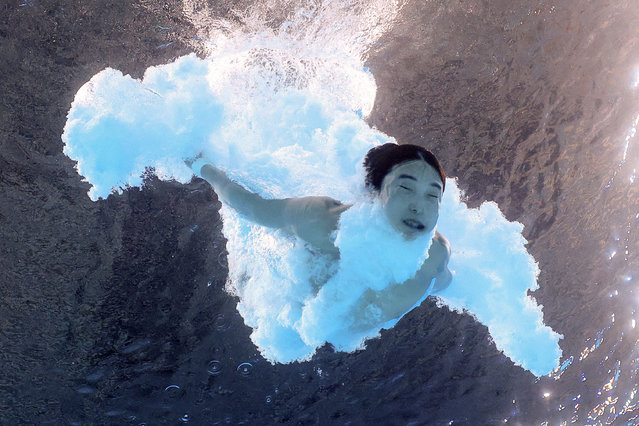 Woo Haram of South Korea competes in the men's 3m springboard final diving race at Aquatics Center in Saint-Denis, France, during the Paris 2024 Olympics on August 8, 2024. (Photo by Stefan Wermuth/Reuters)