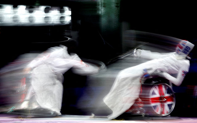 Gang Sun of China in action with Piers Gilliver of Britain during the gold medal bout in wheelchair fencing men's epee Category A on September 6, 2024. (Photo by Gonzalo Fuentes/Reuters)