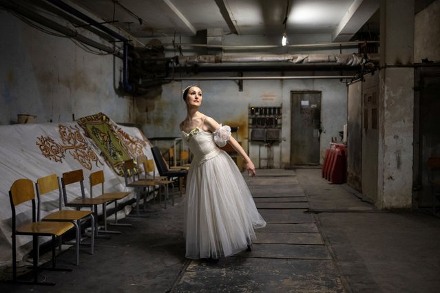 Ballerina Olena Shliahina, 38, poses for a picture after practising for the revival of “Chopiniana”' the first since Russia's full-scale invasion of Ukraine in 2022, in the underground area of the National Academic Opera and Ballet Theatre amid ongoing attacks, in Kharkiv, Ukraine, April 27, 2025. “When we started performing here, I felt very happy because we finally went out to our audience”, said Shliahina. (Photo by Marko Djurica/Reuters)