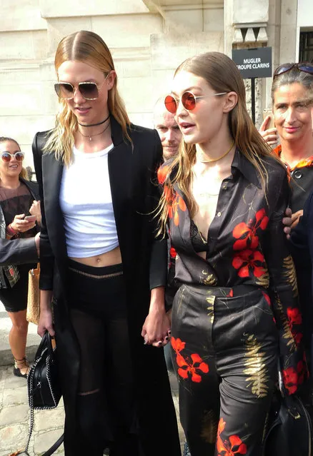 Gigi Hadid and Karlie Kloss seen out and about during Paris Fashion Week in Paris, France on October 1, 2016. (Photo by GoldStar Media/Splash News)
