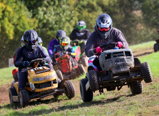 Racers take part in the British Lawn Mower Racing Association’s end-of-season meeting on October 5, 2025. (Photo by Peter Tarry/The Times)
