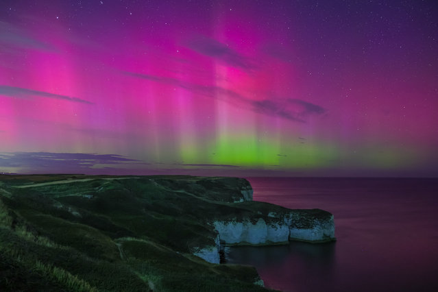 Northern Lights also know as the Aurora Borealis shines over Bempton Cliffs, Flamborough, United Kingdom, on 2nd September 2025. (Photo by Mark Cosgrove/News Images)
