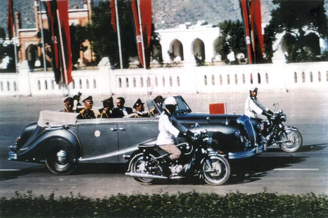 The King of Afghanistan, Mohammad Zahir Shah rides in his limousine on Kabul's central road Idga Wat in this 1968 photo. Zahir Shah, the last of King of Afghanistan lived in exile in Rome since a 1973 coup, returning to Afghanistan in 2002, after the removal of the Taliban. He passed away in Kabul in 2007, at the age of 92. (Photo by AP Photo/Handout, The Family of the King of Afghansitan via The Atlantic)