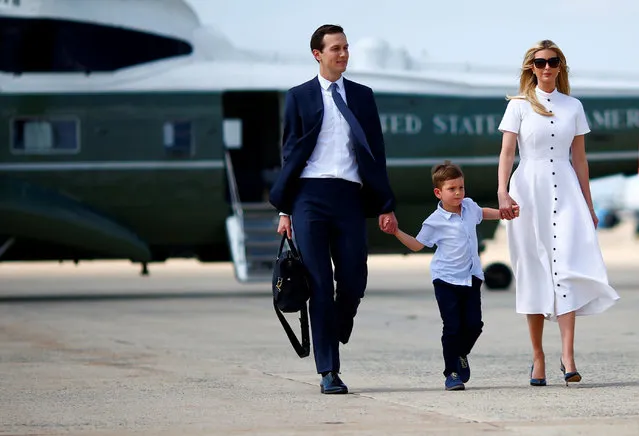 Jared Kushner, Ivanka Trump and their son Theodore board Air Force One as they depart for Bedminster, New Jersey, from Joint Base Andrews, Maryland, U.S., June 29, 2018. (Photo by Eric Thayer/Reuters)