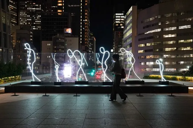 Light art “My Light Is Your Light”, by alaa minawi, Lebanon, is displayed on November 13, 2023 in Tokyo, Japan. (Photo by Christopher Jue/Getty Images)