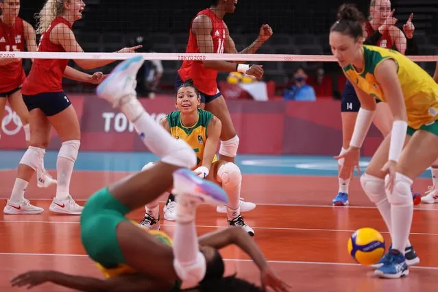 Carol of Brazil reacts after losing in the women's volleyball gold medal match between Brazil and USA at the Tokyo Olympics on August 8, 2021, at Ariake Arena in Tokyo. (Photo by Pilar Olivares/Reuters)