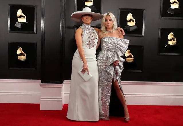 Jennifer Lopez and Lady Gaga (R) arrive at the 61st annual Grammy Awards at the Staples Center on Sunday, February 10, 2019, in Los Angeles. (Photo by Lucy Nicholson/Reuters)