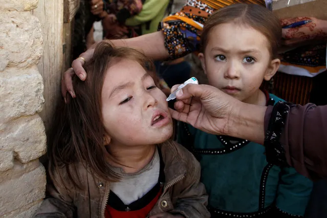 A girl receives polio vaccine drops from an anti-polio vaccination worker outside her family home in Quetta, Pakistan January 2, 2017. (Photo by Naseer Ahmed/Reuters)